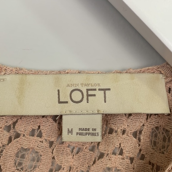 LOFT Pink Mesh Lace Blush Floral Exposed Zipper Top Size Medium - Picture 7 of 8